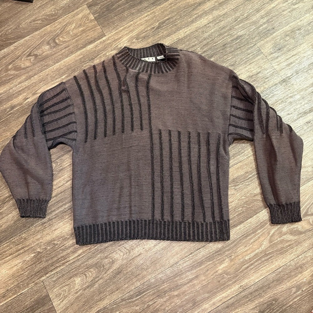 Basix Vintage Y2K Sweater Artsy Mock Collar Brown Design 100% Cotton Coogi Style